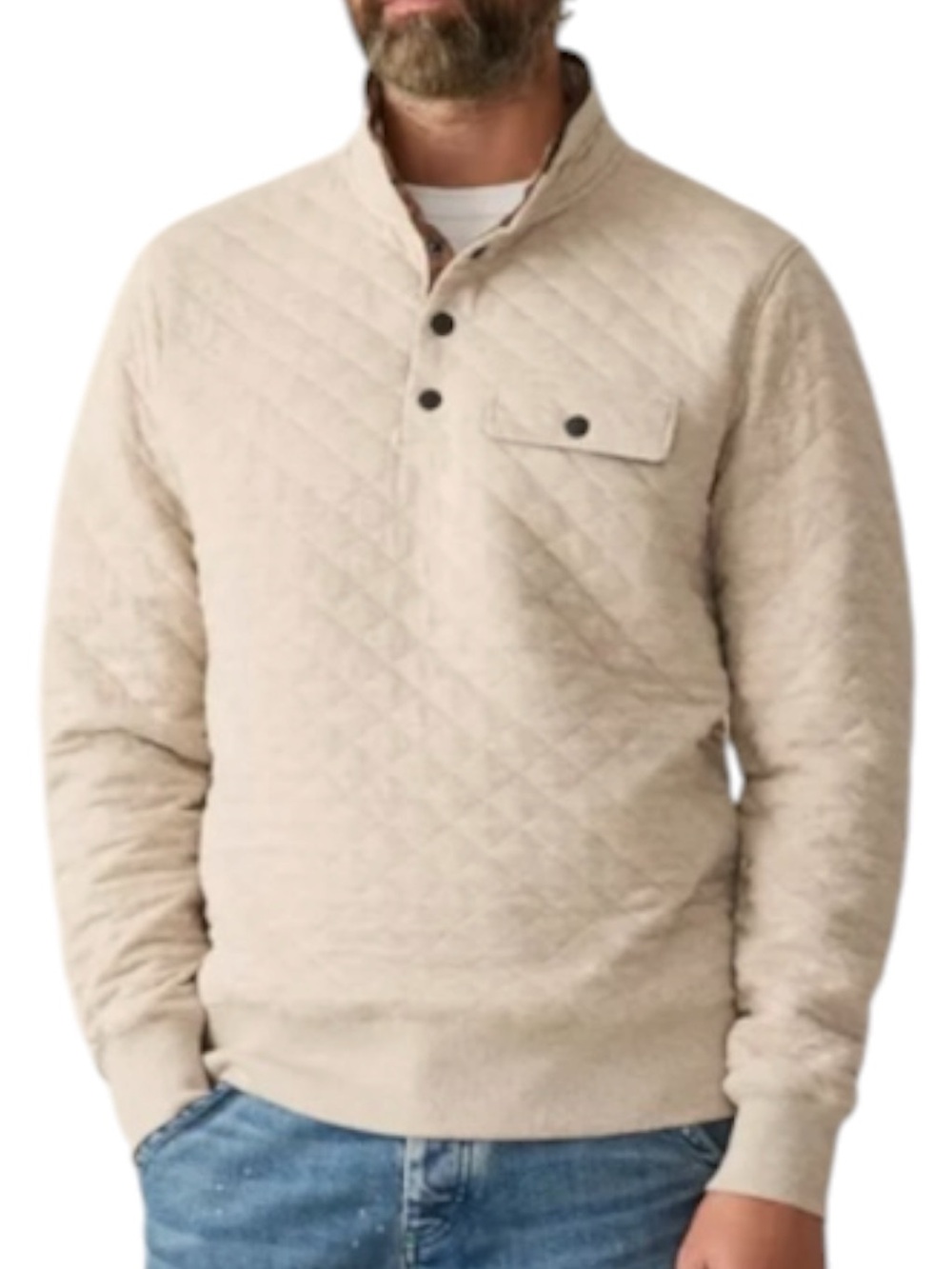 Faherty Quilted Lightweight Quilted Pullover Sweater Oatmeal Color Mens Size 3XL
